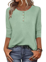 Button-print V-neck Three-quarter Sleeve