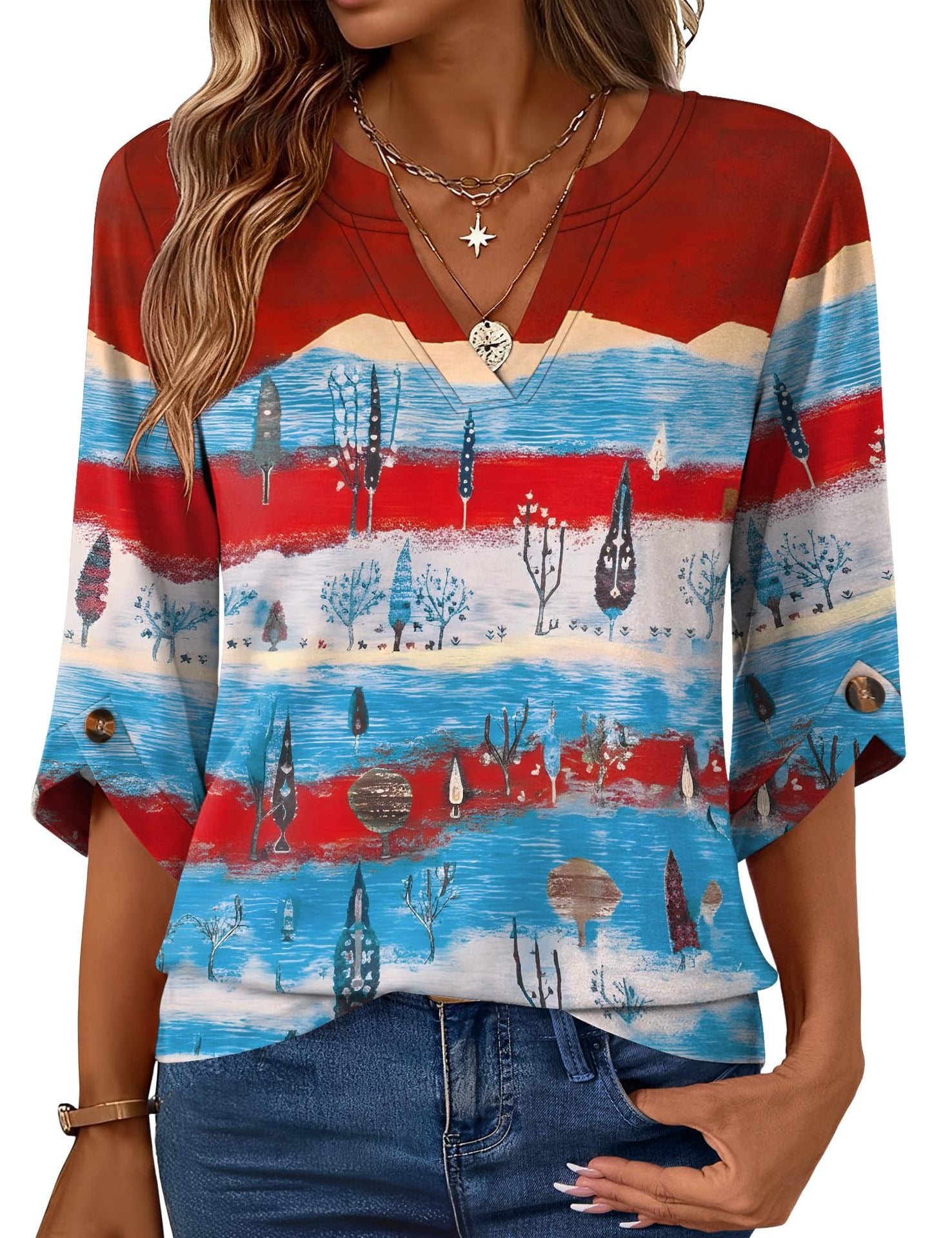 Geometric Print Loose Top