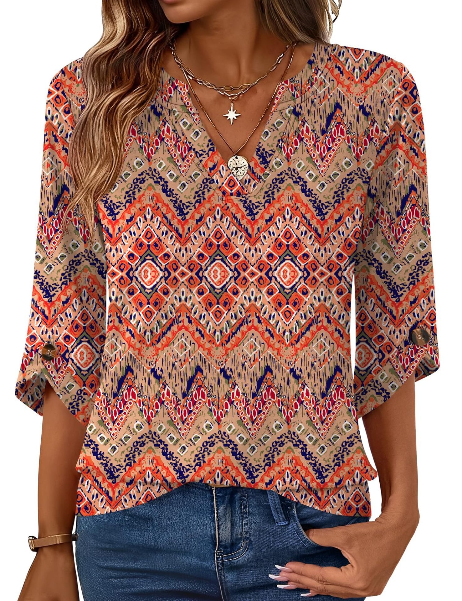 Geometric Print Loose Top