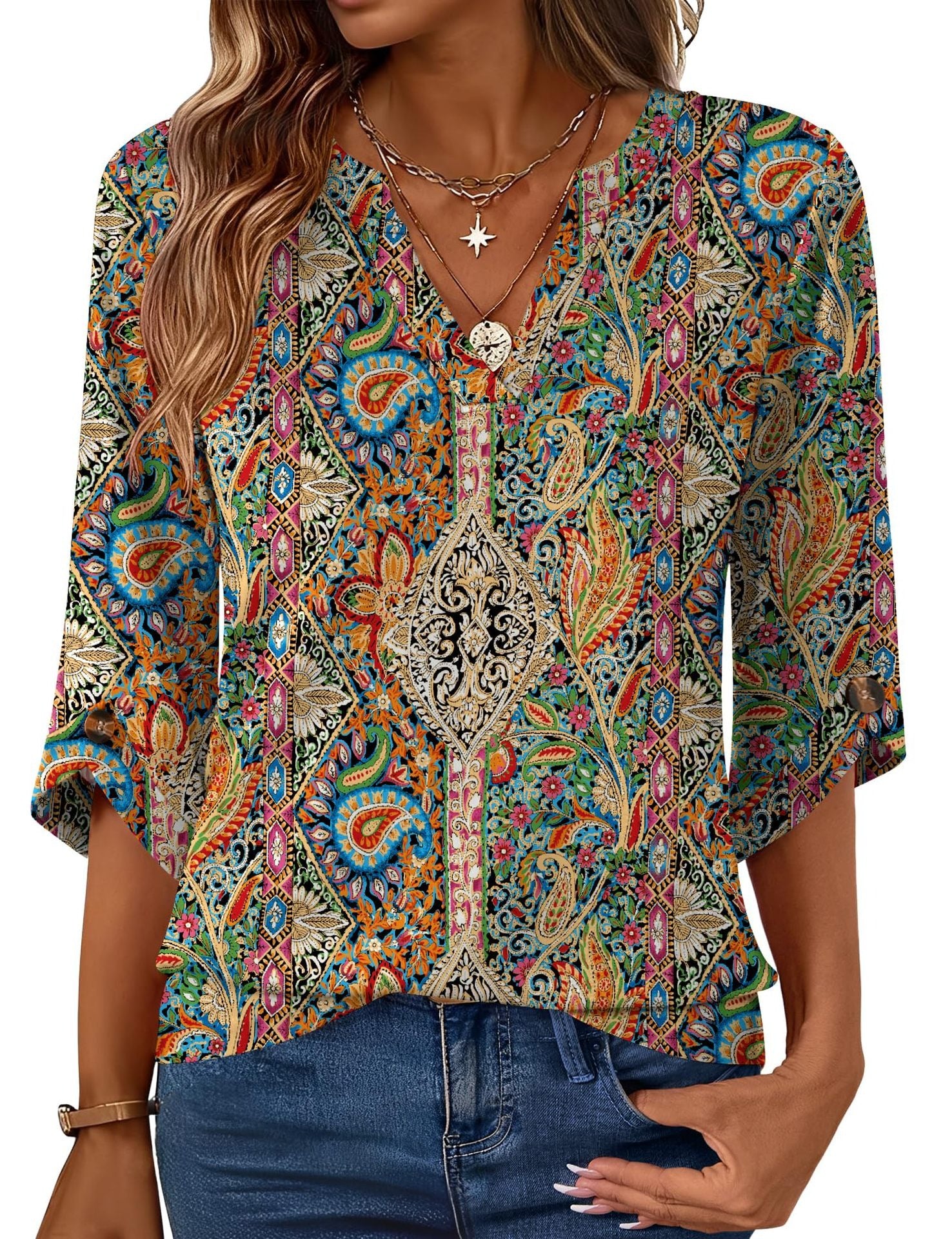 Geometric Print Loose Top