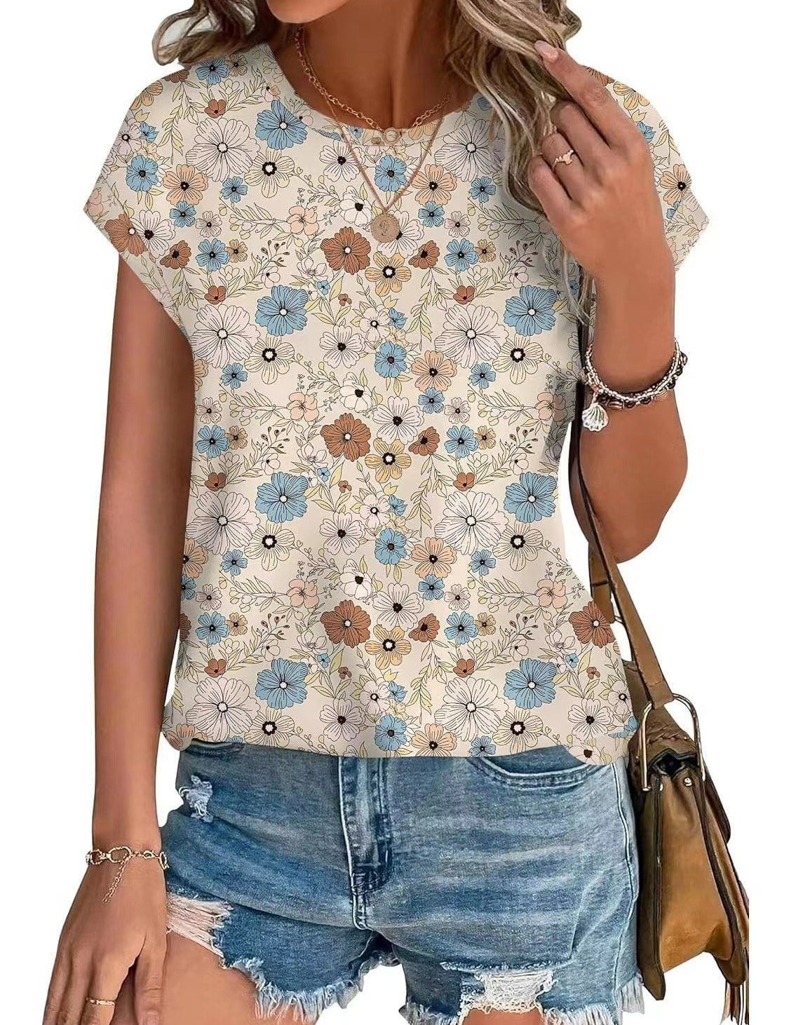 Floral Print Crew Neck Short Sleeve T-Shirt