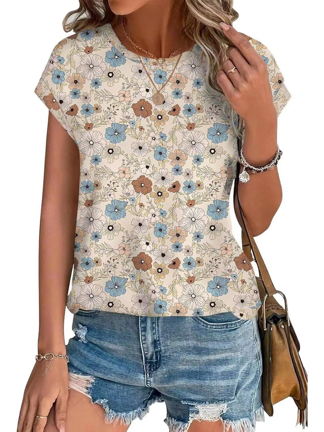 Floral Print Crew Neck Short Sleeve T-Shirt