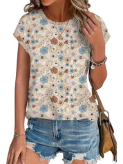 Floral Print Crew Neck Short Sleeve T-Shirt