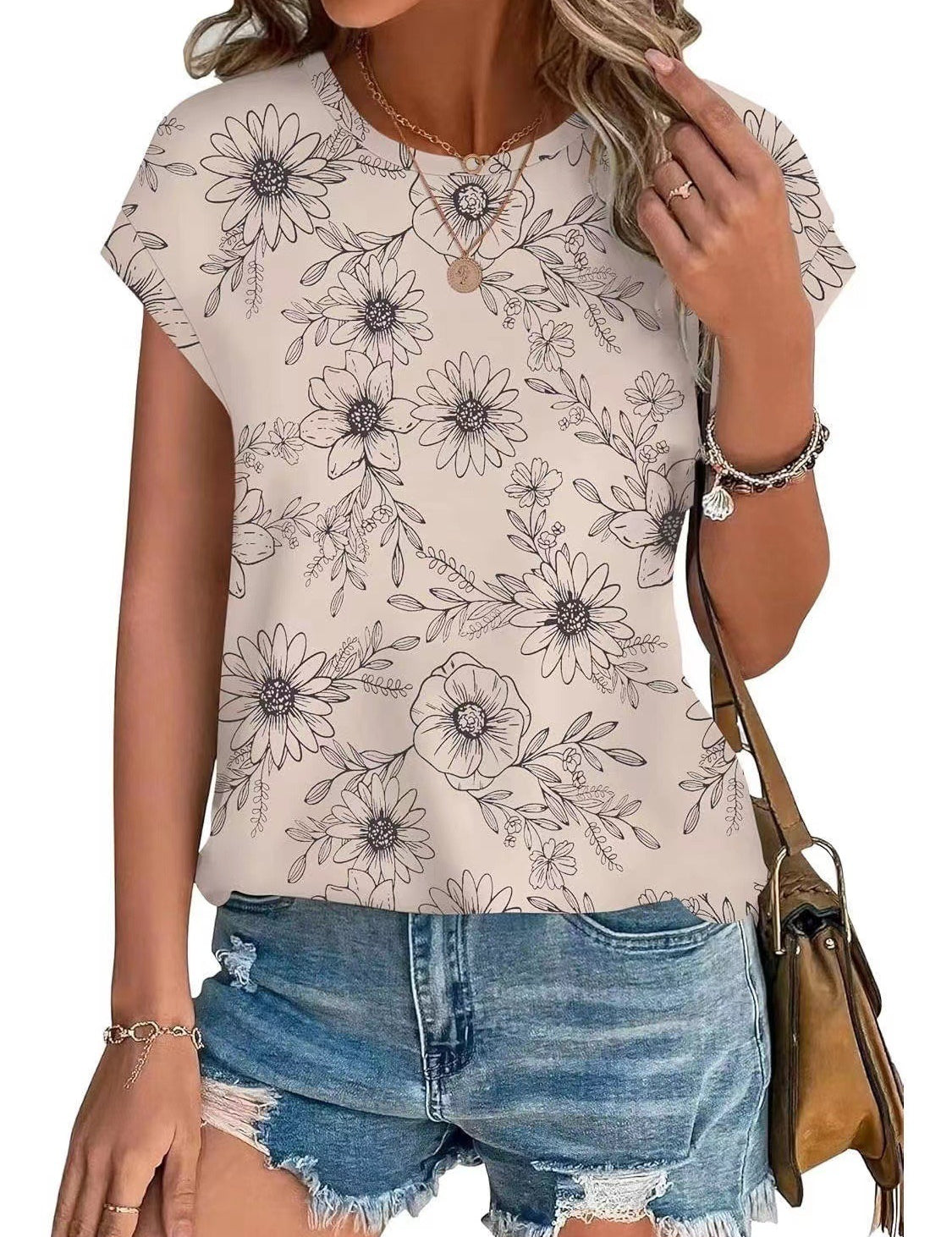 Floral Print Crew Neck Short Sleeve T-Shirt