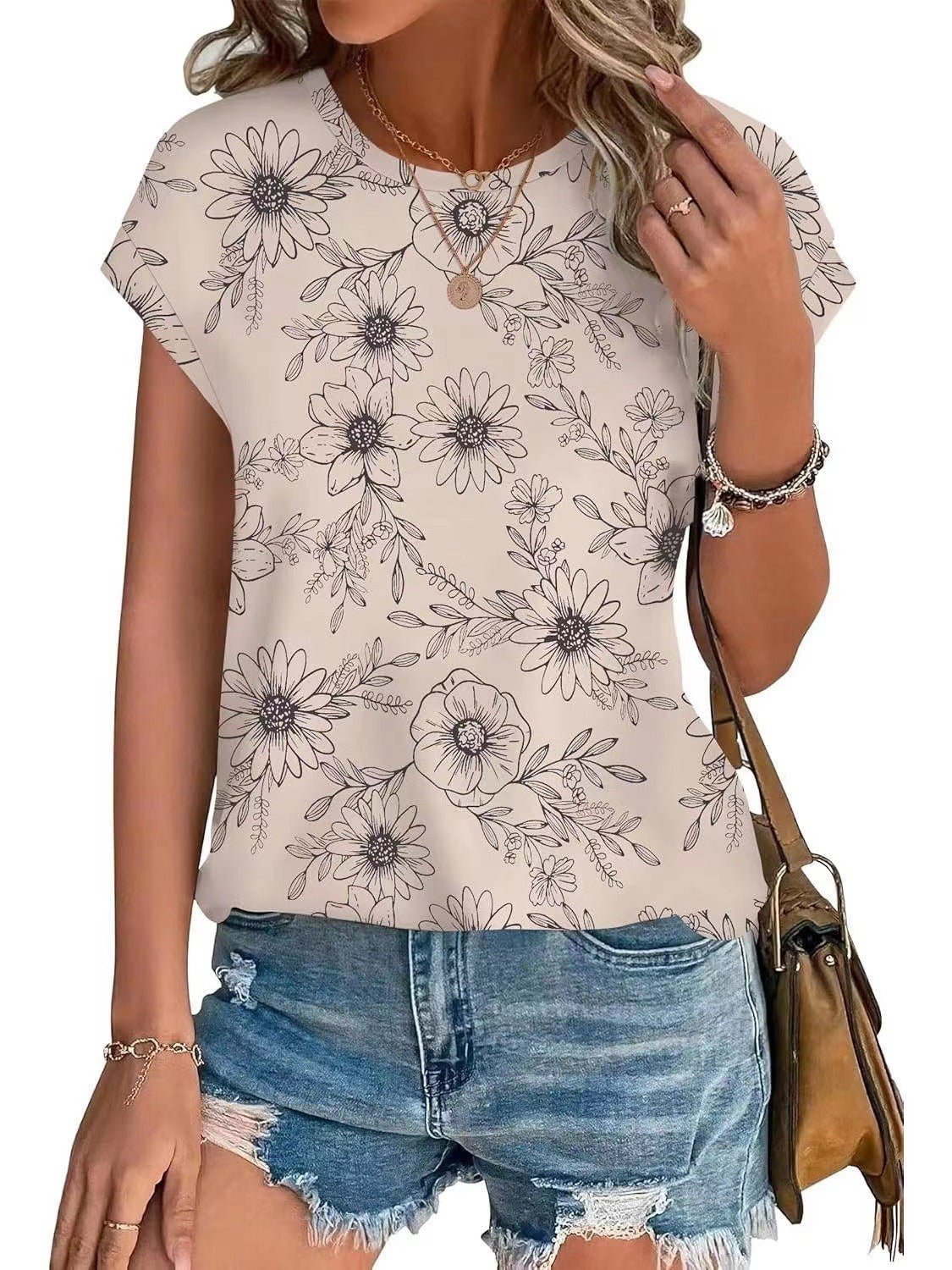 Floral Print Crew Neck Short Sleeve T-Shirt