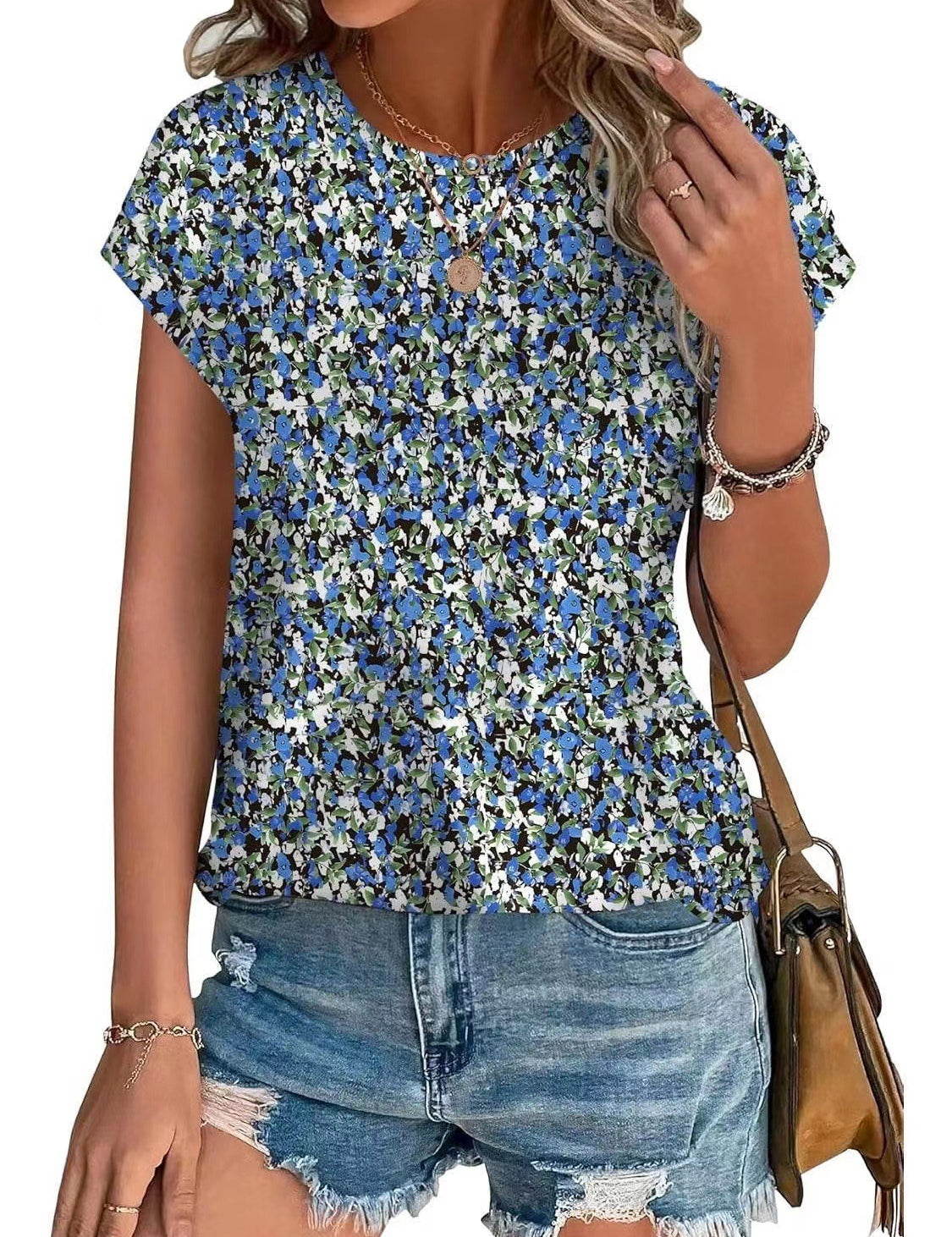 Floral Print Crew Neck Short Sleeve T-Shirt