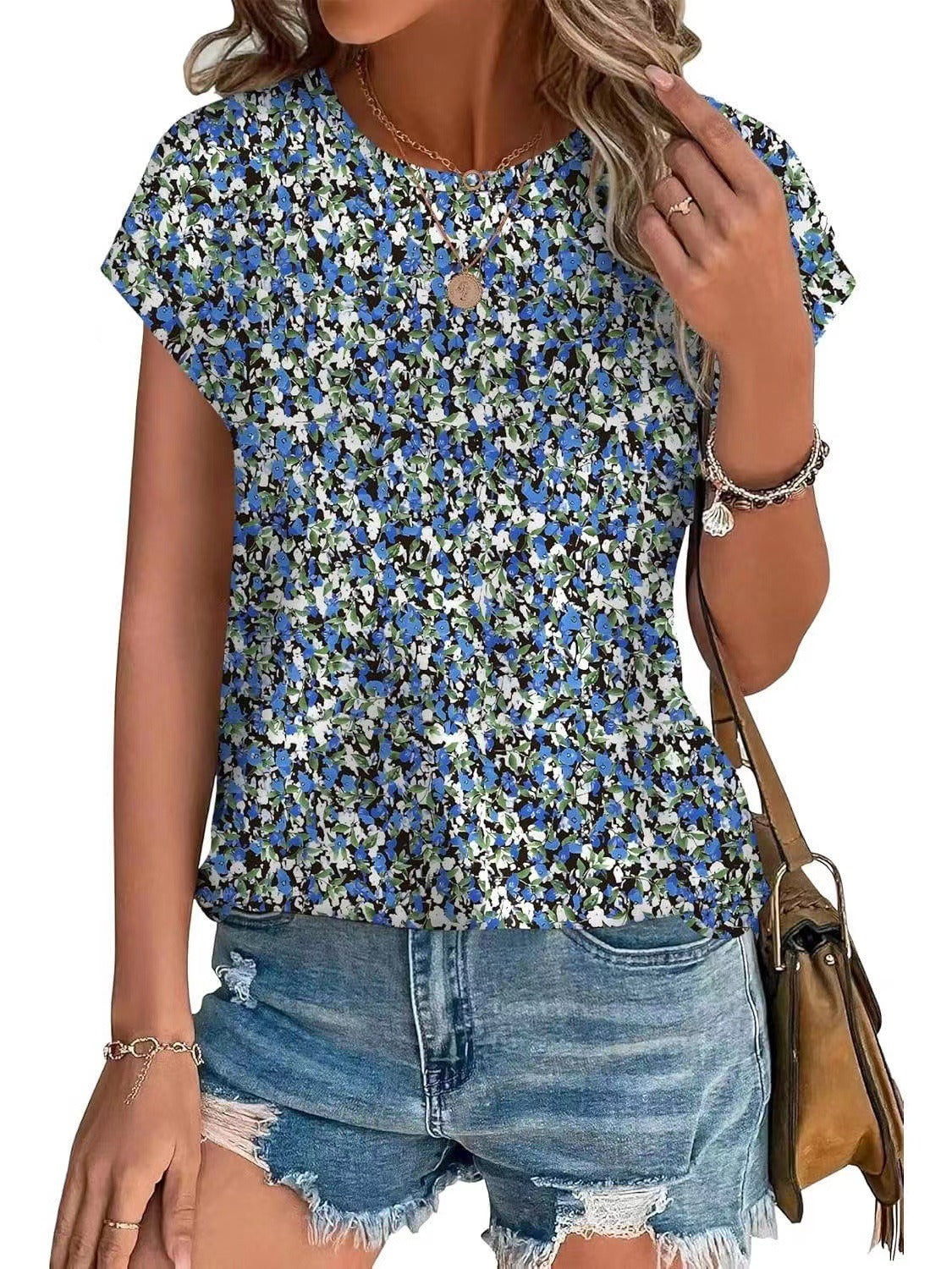 Floral Print Crew Neck Short Sleeve T-Shirt