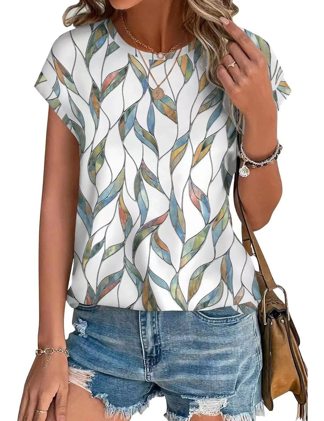 Floral Print Crew Neck Short Sleeve T-Shirt