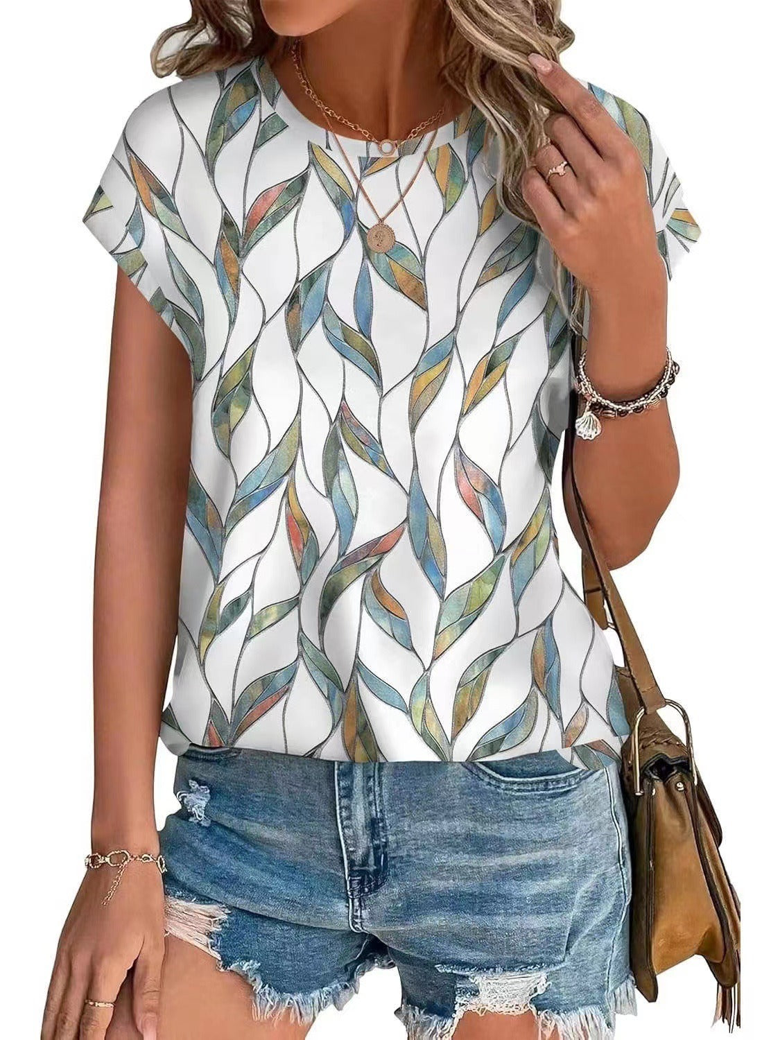 Floral Print Crew Neck Short Sleeve T-Shirt