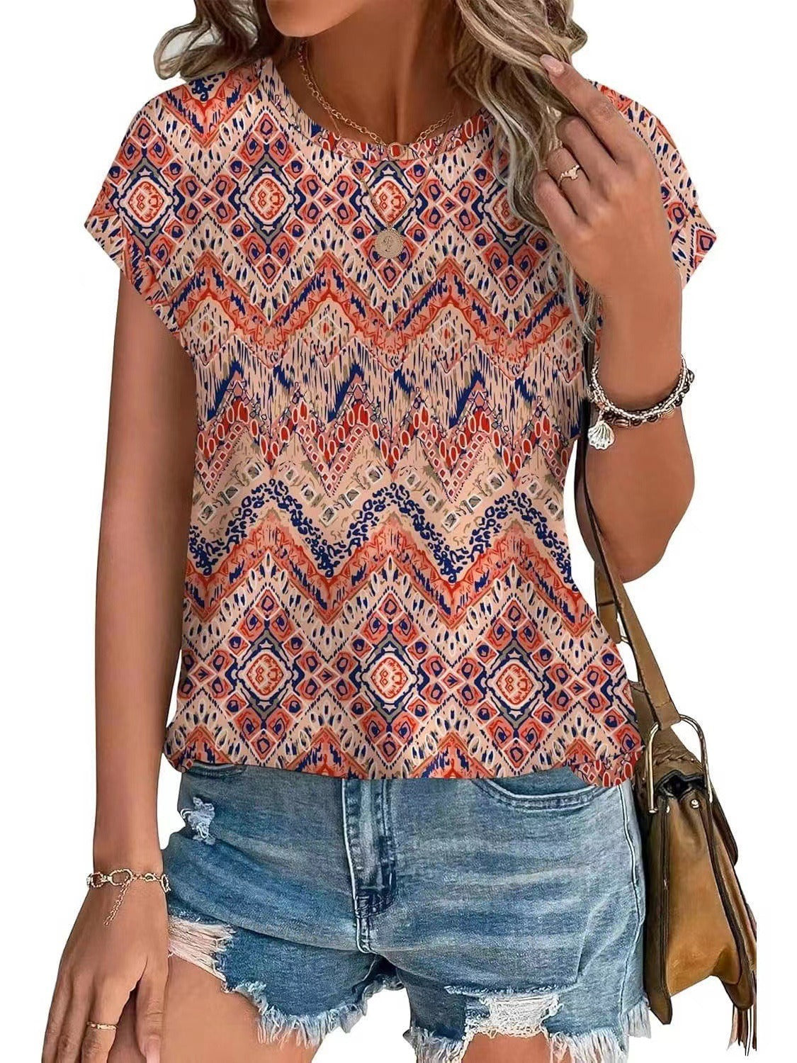 Floral Print Crew Neck Short Sleeve T-Shirt