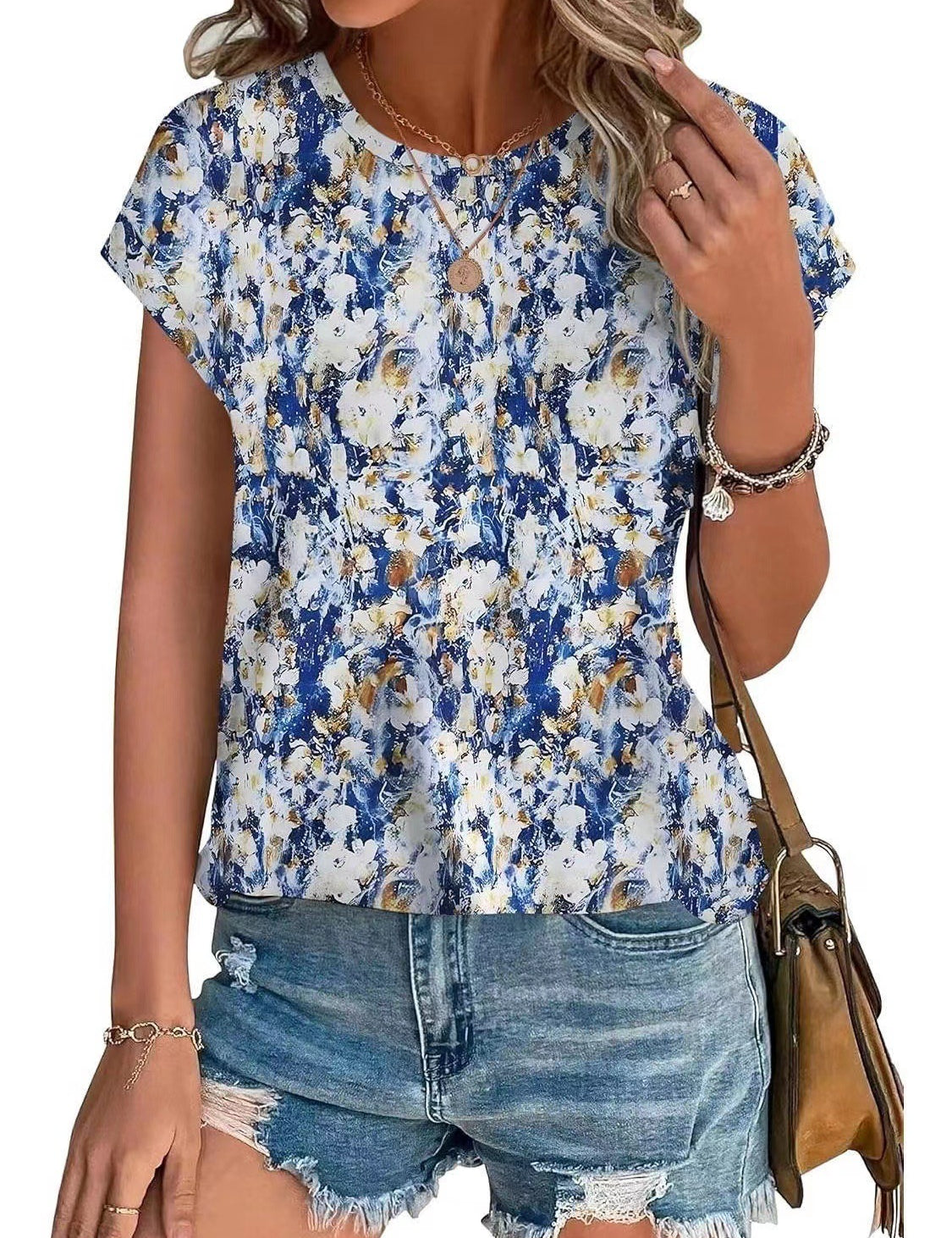 Floral Print Crew Neck Short Sleeve T-Shirt