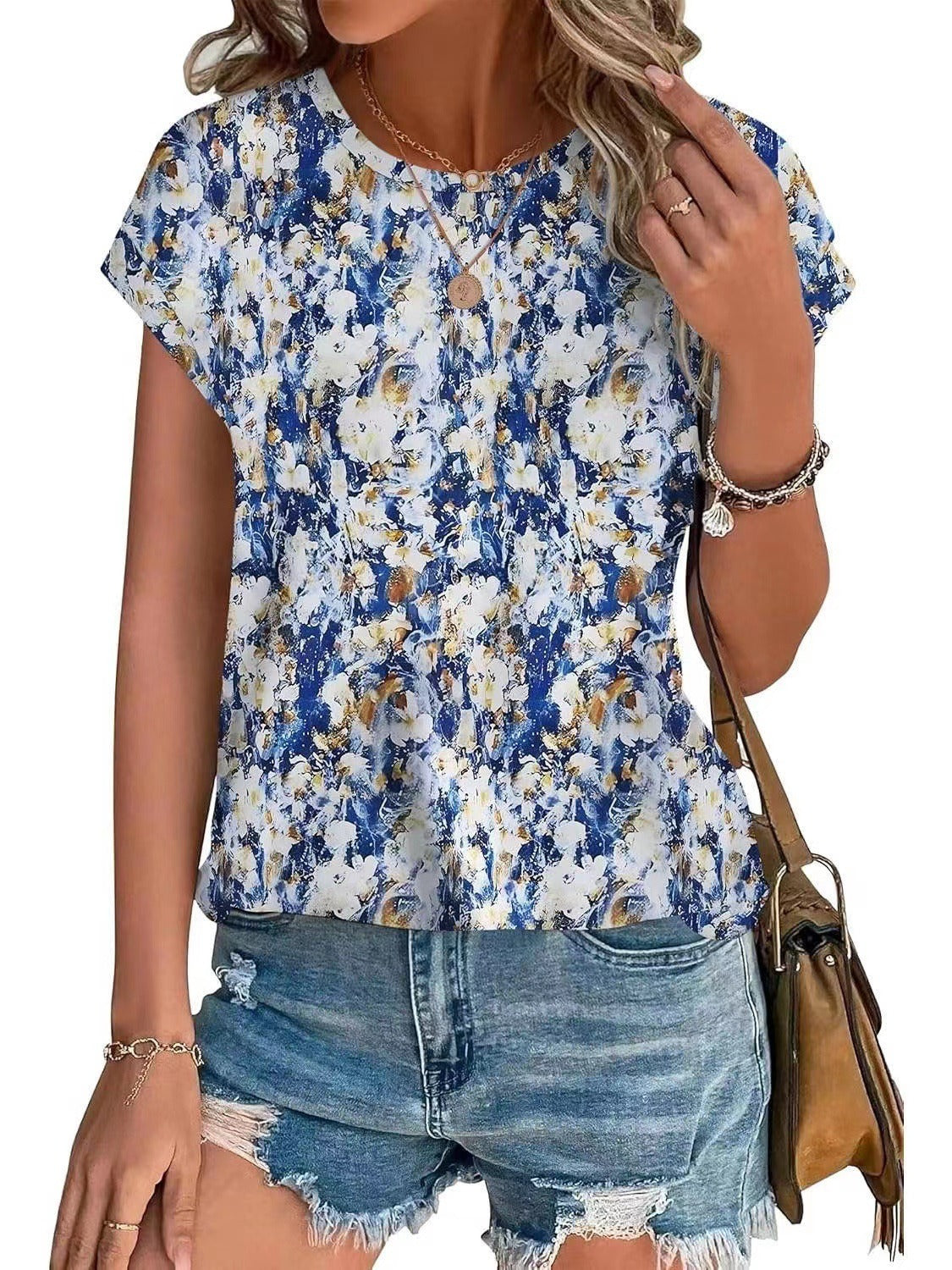 Floral Print Crew Neck Short Sleeve T-Shirt