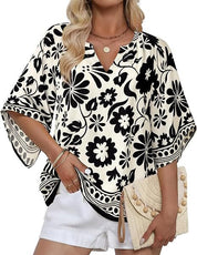 Womens V Neck Bohemian Loose Fit Tunic Tops