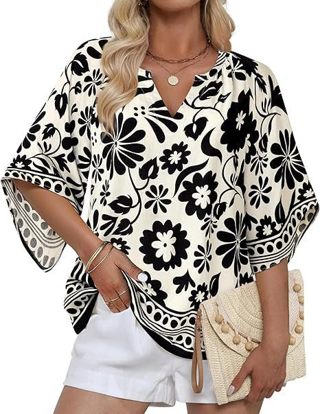 Womens V Neck Bohemian Loose Fit Tunic Tops