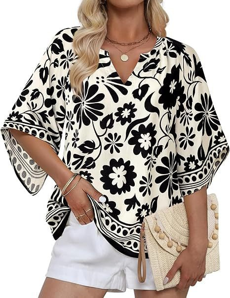 Womens V Neck Bohemian Loose Fit Tunic Tops