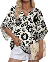 Womens V Neck Bohemian Loose Fit Tunic Tops