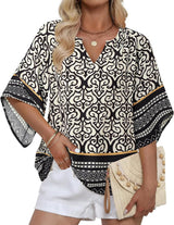 Womens V Neck Bohemian Loose Fit Tunic Tops