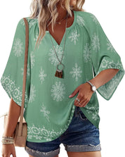 Womens V Neck Bohemian Loose Fit Tunic Tops
