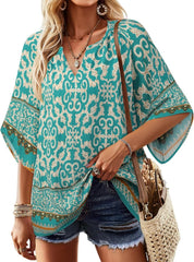 Womens V Neck Bohemian Loose Fit Tunic Tops