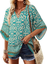 Womens V Neck Bohemian Loose Fit Tunic Tops