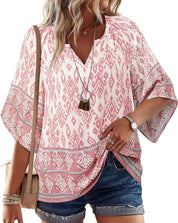 Womens V Neck Bohemian Loose Fit Tunic Tops