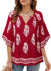 Womens V Neck Bohemian Loose Fit Tunic Tops