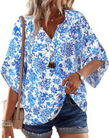 Womens V Neck Bohemian Loose Fit Tunic Tops