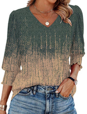 V-neck Printed Loose Casual T-shirt Top