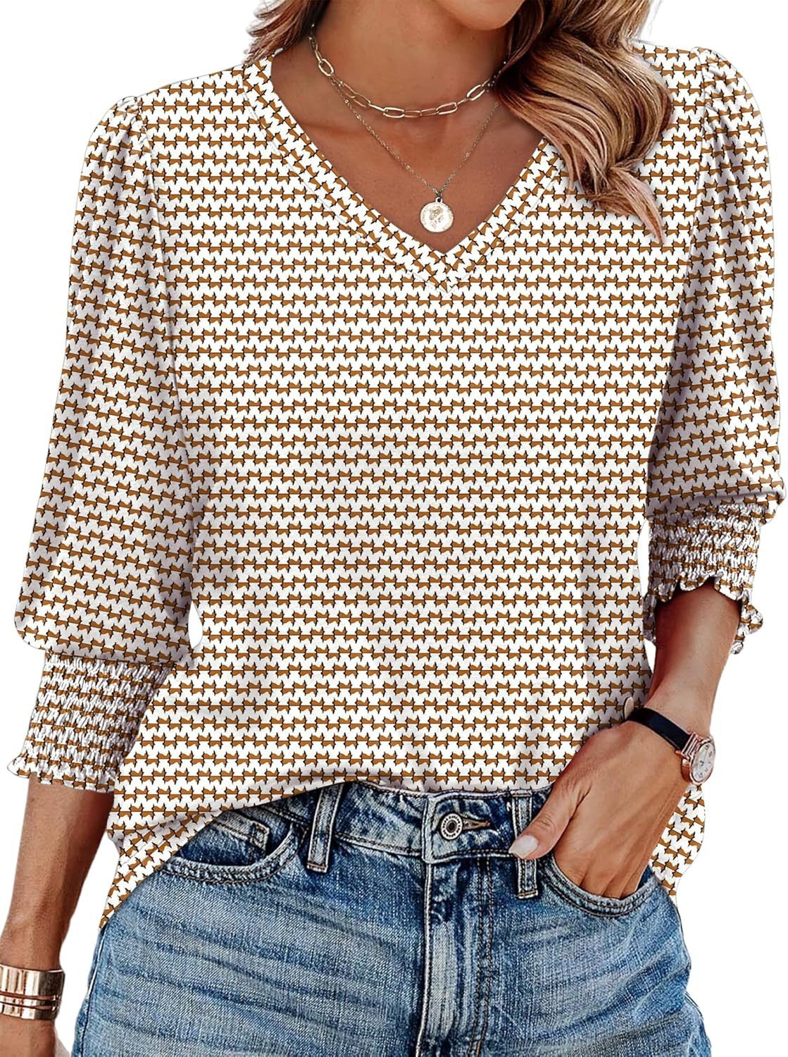 V-neck Printed Loose Casual T-shirt Top
