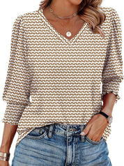 V-neck Printed Loose Casual T-shirt Top