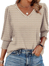 V-neck Printed Loose Casual T-shirt Top