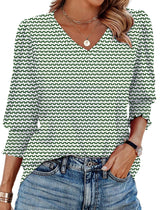 V-neck Printed Loose Casual T-shirt Top