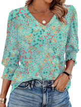 V-neck Printed Loose Casual T-shirt Top