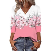 Women's Mid-Sleeve 3D Floral Print Top