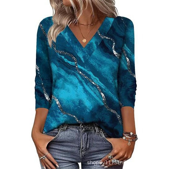 Women's Mid-Sleeve 3D Floral Print Top