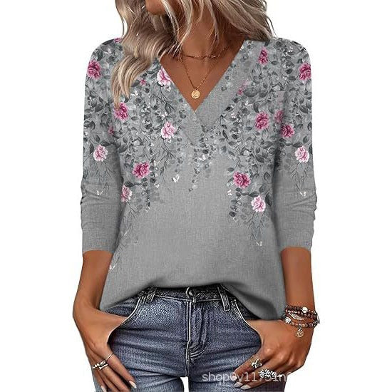 Women's Mid-Sleeve 3D Floral Print Top