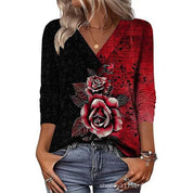 Women's Mid-Sleeve 3D Floral Print Top