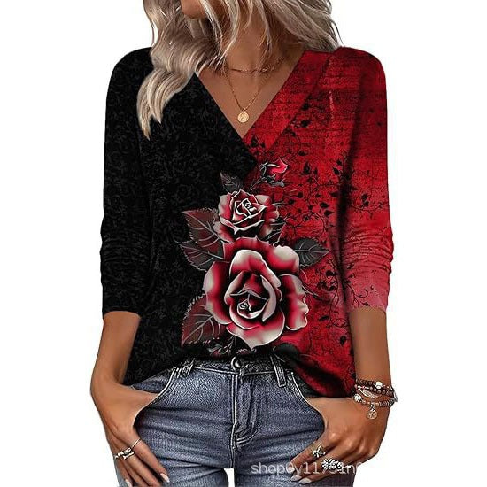 Women's Mid-Sleeve 3D Floral Print Top