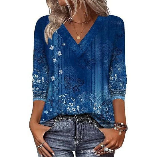 Women's Mid-Sleeve 3D Floral Print Top