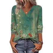 Women's Mid-Sleeve 3D Floral Print Top