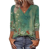 Women's Mid-Sleeve 3D Floral Print Top