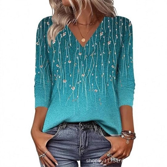 Women's Mid-Sleeve 3D Floral Print Top