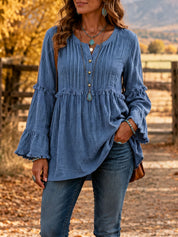 Women’s Boho Button-Front Tunic Shirt with Tassels