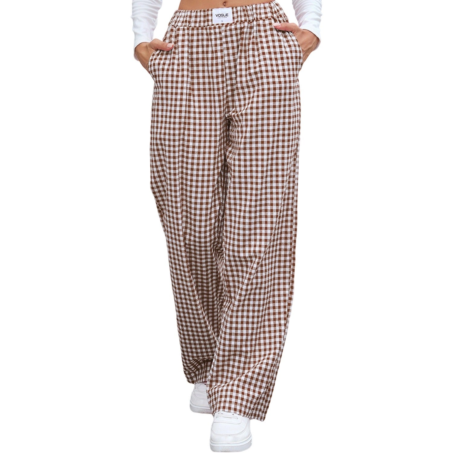 Women’s High-Waisted Plaid Wide-Leg Casual Pants