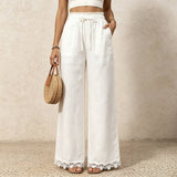 Women's Boho Lace Trim Wide Leg Casual Pants