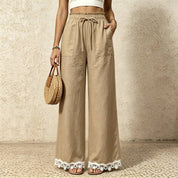 Women's Boho Lace Trim Wide Leg Casual Pants