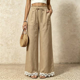 Women's Boho Lace Trim Wide Leg Casual Pants
