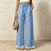 Women's Boho Lace Trim Wide Leg Casual Pants