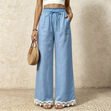 Women's Boho Lace Trim Wide Leg Casual Pants
