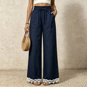 Women's Boho Lace Trim Wide Leg Casual Pants